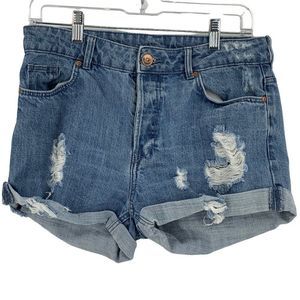 Womens Divided H&M Jean Cutoff Shorts Size 8 Denim 0584 Destroy Cuffed